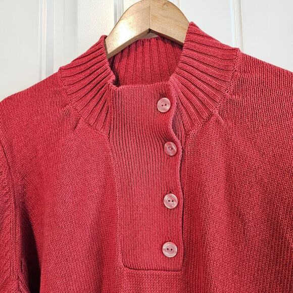 Woolrich Sweater Womens XL Red Knit Mock Neck Soft Cozy Pull Over Cotton Ribbed - Picture 3 of 9